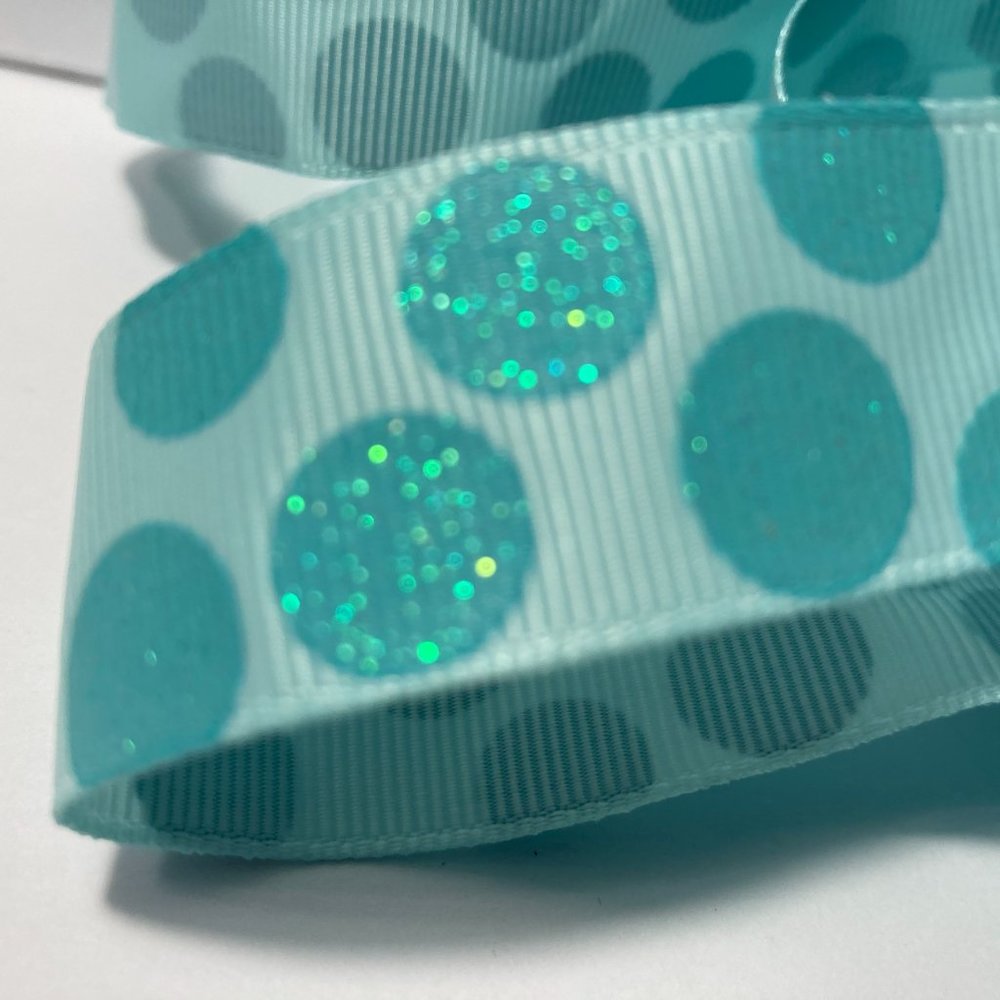 3 Light Blue Glitter Polka Dot Ribbed Ribbon